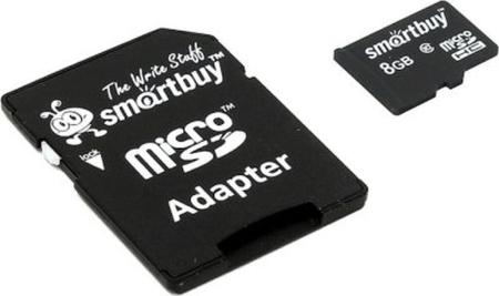 Карты памяти SmartBuy microSDHC (Class 10) 8 Гб + SD адаптер (SB8GBSDCL10-01)