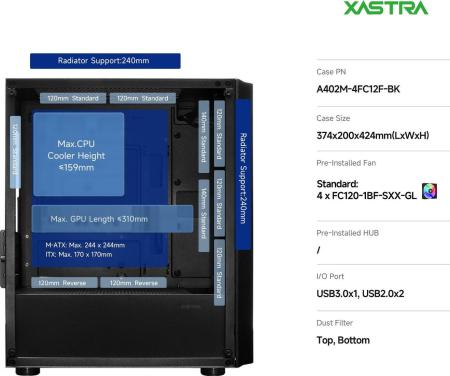 Корпуса XASTRA A402M 4FRGB (черный) [A402M-4FC12F-BK]