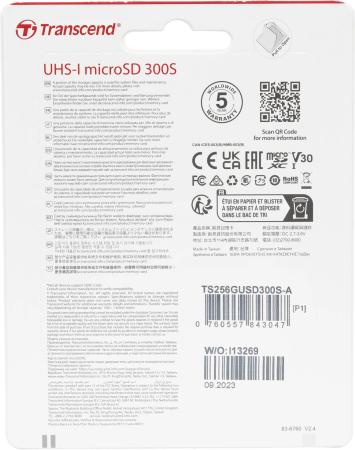 Карты памяти Transcend microSDXC 300S 256GB (с адаптером) [TS256GUSD300S-A]