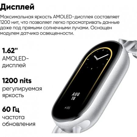 Умные часы и браслеты Xiaomi Smart Band 9 (серебристый, со светло-серым силиконовым ремешком, международная версия) [BHR8340GL]