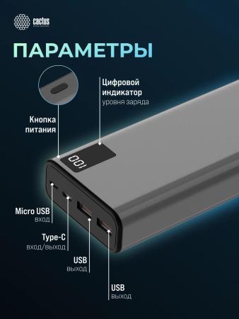 Портативные зарядные устройства CACTUS CS-PBFSFA-20000 20000mAh (серый) [CS-PBFSFA-20000, 4670089336237]
