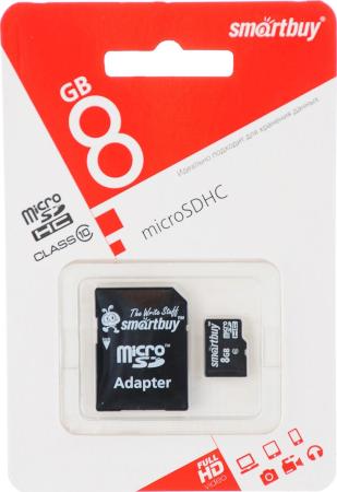 Карты памяти SmartBuy microSDHC (Class 10) 8 Гб + SD адаптер (SB8GBSDCL10-01)