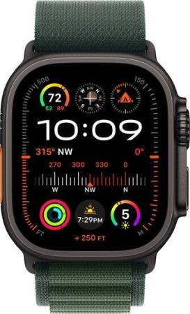 Умные часы и браслеты Apple Watch Ultra 2 LTE 49 мм (титановый корпус, черный/темно-зеленый, ремешок из полиэстера S) [MX4Q3]