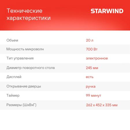 Микроволновые печи StarWind SMW5020 Микроволновые печи StarWind SMW5020