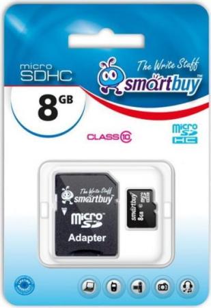 Карты памяти SmartBuy microSDHC (Class 10) 8 Гб + SD адаптер (SB8GBSDCL10-01)