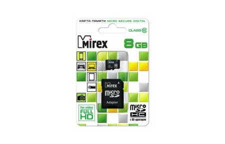 Карты памяти Mirex microSDHC (Class 10) 8GB (13613-AD10SD08) [13613-AD10SD08]