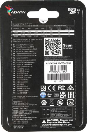 Карты памяти ADATA Premier Pro AUSDX256GUI3V30SA2-RA1 microSDXC 256GB (с адаптером) [AUSDX256GUI3V30SA2-RA1]