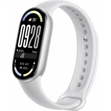 Умные часы и браслеты Xiaomi Smart Band 10 M2459B1 (серебристый, с белым силиконовым ремешком, международная версия) [BHR07PSGL]