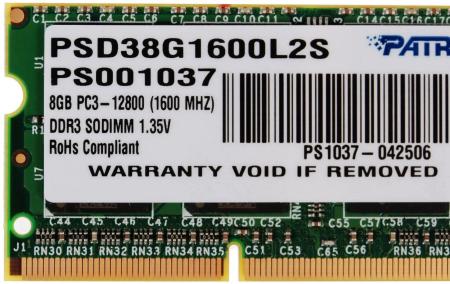 Оперативная память Patriot Memory for Ultrabook 8GB DDR3 SO-DIMM PC3-12800 (PSD38G1600L2S)