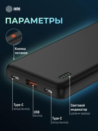 Портативные зарядные устройства CACTUS CS-PBFSAA-10000 10000mAh (черный) [CS-PBFSAA-10000, 4670089336183]