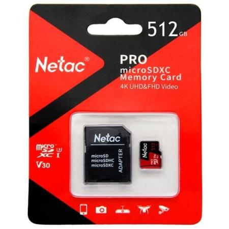 Карты памяти Netac MicroSDXC 512GB V30/A1/C10 Netac P500 Extreme Pro с адаптером [NT02P500PRO-512G-R]