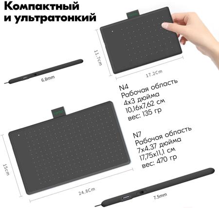 Графические планшеты Parblo Ninos N4 (голубой)