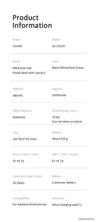 Портативные зарядные устройства Usams US-CD150 PB56 10000mAh (черный) [10KCD15001]