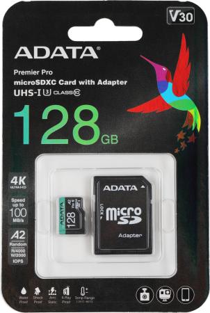 Карты памяти ADATA Premier Pro AUSDX128GUI3V30SA2-RA1 microSDXC 128GB (с адаптером) [AUSDX128GUI3V30SA2-RA1]