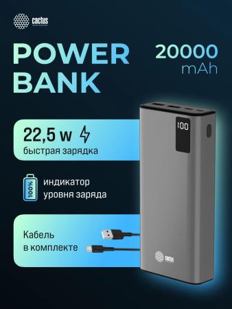Портативные зарядные устройства CACTUS CS-PBFSFA-20000 20000mAh (серый) [CS-PBFSFA-20000, 4670089336237]
