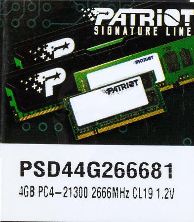 Оперативная память Patriot Signature Line 4GB DDR4 PC4-21300 PSD44G266681 [PSD44G266681]