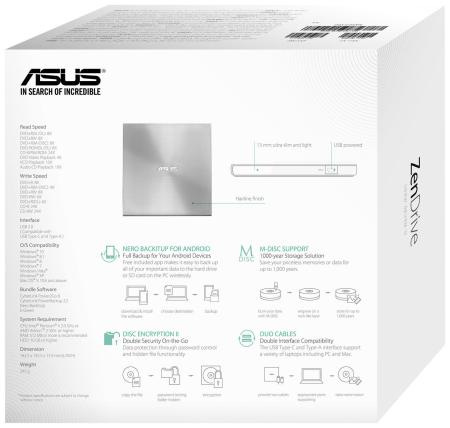 Оптические приводы ASUS ZenDrive U9M SDRW-08U9M-U (серебристый) [SDRW-08U9M-U/SIL/G/AS, 4712900714562]