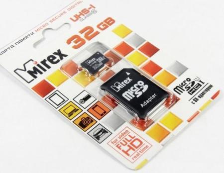 Карты памяти Mirex microSDHC UHS-I (Class 10) 32GB + адаптер [13613-ADSUHS32] [13613-ADSUHS32]