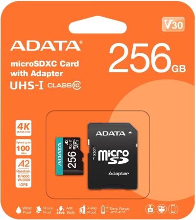 Карты памяти ADATA Premier Pro AUSDX256GUI3V30SA2-RA1 microSDXC 256GB (с адаптером) [AUSDX256GUI3V30SA2-RA1]