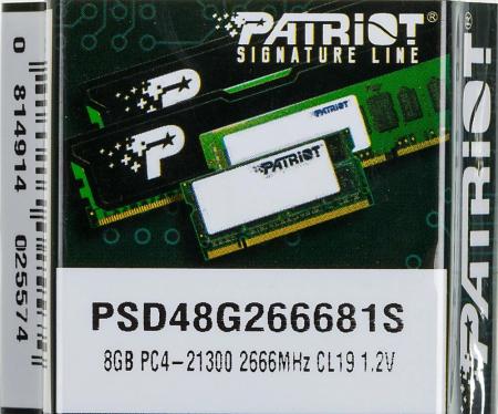 Оперативная память Patriot Signature Line 8GB DDR4 SODIMM PC4-21300 PSD48G266681S [PSD48G266681S]