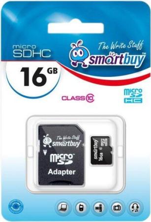 Карты памяти SmartBuy microSDHC (Class 10) 16 Гб + SD адаптер (SB16GBSDCL10-01)