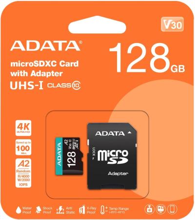 Карты памяти ADATA Premier Pro AUSDX128GUI3V30SA2-RA1 microSDXC 128GB (с адаптером) [AUSDX128GUI3V30SA2-RA1]