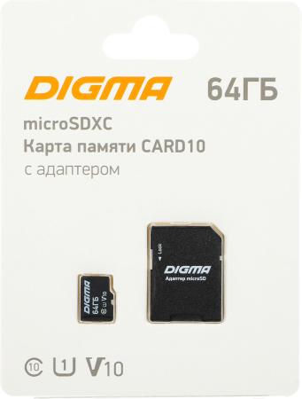 Карты памяти Digma MicroSDXC Class 10 Card10 DGFCA064A01 [DGFCA064A01]