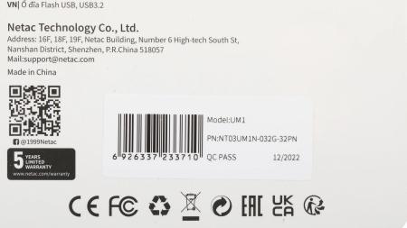 USB Flash Netac 32GB USB 3.2 FlashDrive Netac UM1 Highspeed [NT03UM1N-032G-32PN]
