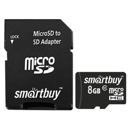 Карты памяти SmartBuy microSDHC (Class 10) 8 Гб + SD адаптер (SB8GBSDCL10-01)