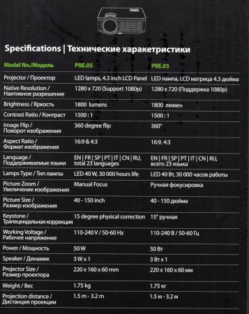 Проекторы CACTUS CS-PRE.05B.WXGA