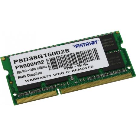 Оперативная память Patriot Signature 8GB DDR3 SO-DIMM PC3-12800 (PSD38G16002S)