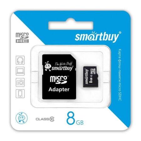 Карты памяти SmartBuy microSDHC (Class 10) 8 Гб + SD адаптер (SB8GBSDCL10-01)