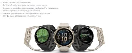 Умные часы и браслеты Garmin Fenix 8 Sapphire 43мм (золотистый, дымчато-серый ремешок) [010-02903-11]