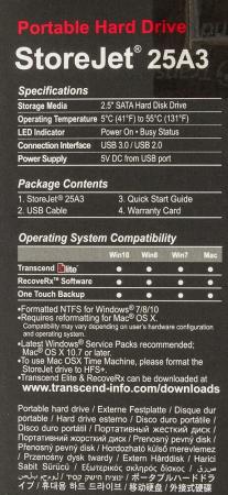 Внешние накопители Transcend StoreJet 25A3 1TB Black (TS1TSJ25A3K)