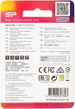 USB Flash Silicon-Power Ultima U03 White 64GB (SP064GBUF2U03V1W)