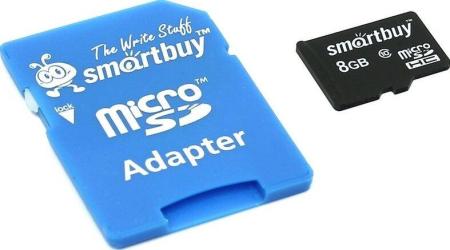 Карты памяти SmartBuy microSDHC (Class 10) 8 Гб + SD адаптер (SB8GBSDCL10-01)