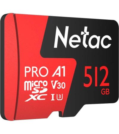 Карты памяти Netac MicroSDXC 512GB V30/A1/C10 Netac P500 Extreme Pro с адаптером [NT02P500PRO-512G-R]