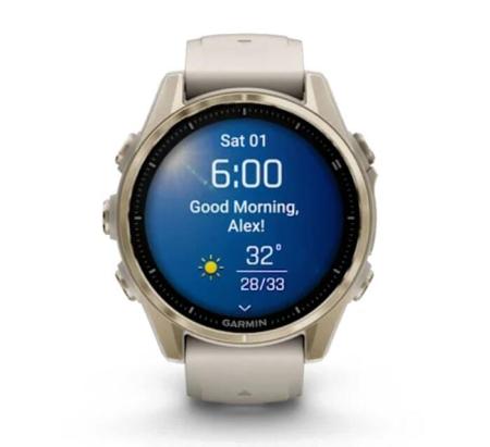 Умные часы и браслеты Garmin Fenix 8 Sapphire 43мм (золотистый, дымчато-серый ремешок) [010-02903-11]