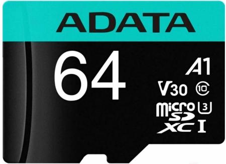 Карты памяти ADATA Premier Pro AUSDX64GUI3V30SA2-RA1 microSDXC 64GB (с адаптером) [AUSDX64GUI3V30SA2-RA1]