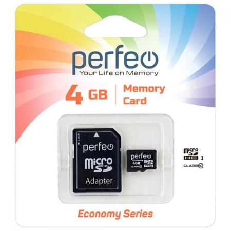 Карты памяти Perfeo microSDHC PF4GMCSH10AES 4GB (с адаптером) [PF4GMCSH10AES]