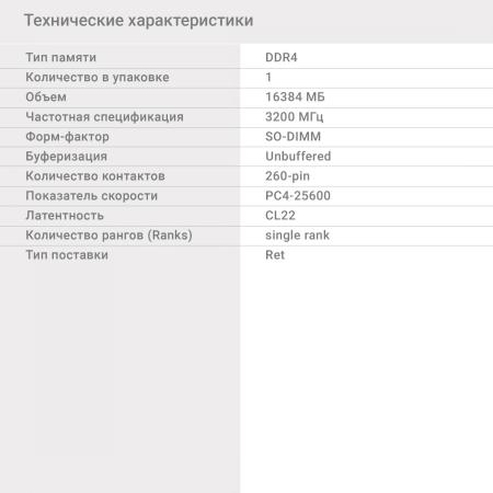 Оперативная память Digma 16ГБ DDR4 SODIMM 3200 МГц DGMAS43200016S [DGMAS43200016S, 1784389]