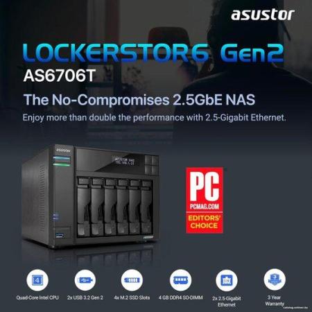 Сетевые накопители (NAS) ASUSTOR Lockerstor 6 Gen2 AS6706T [AS6706T, 90IX01N1-BW3S60]