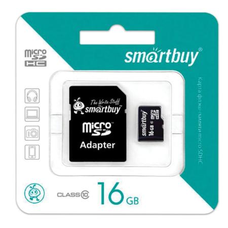 Карты памяти SmartBuy microSDHC (Class 10) 16 Гб + SD адаптер (SB16GBSDCL10-01)