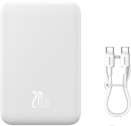 Портативные зарядные устройства Baseus Magnetic Mini Wireless Fast Charge Power Bank 20W 20000mAh (белый) [PPCX150002, 6932172628796]