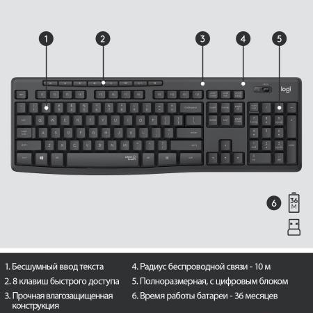 Наборы периферии Logitech MK295 Silent Wireless Combo 920-009807 (графитовый) [920-009807]