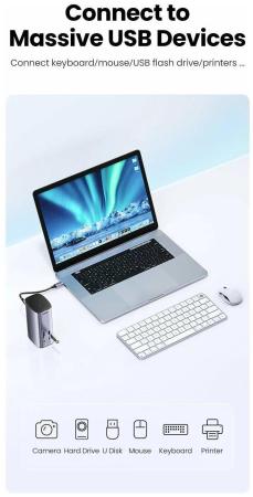 USB-хабы и док-станции Ugreen USB C Triple Display Docking Station 12-in-1 90325 [90325]