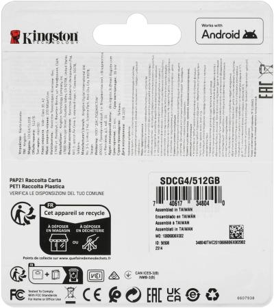 Карты памяти Kingston Canvas Go! microSDXC 512GB SDCG4/512GB (с адаптером) [SDCG4/512GB]