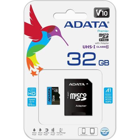 Карты памяти ADATA Premier AUSDH32GUICL10A1-RA1 microSDHC 32GB (с адаптером) [AUSDH32GUICL10A1-RA1]