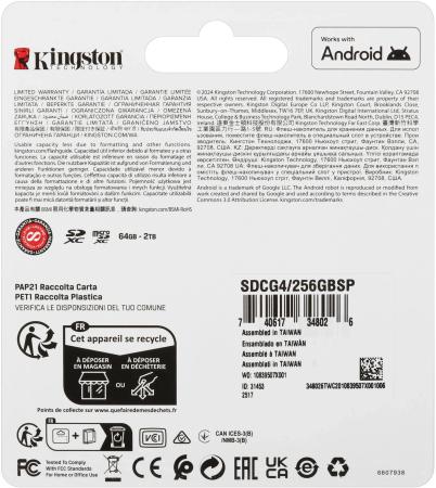 Карты памяти Kingston Canvas Go! microSDXC 256GB SDCG4/256GBSP [SDCG4/256GBSP]