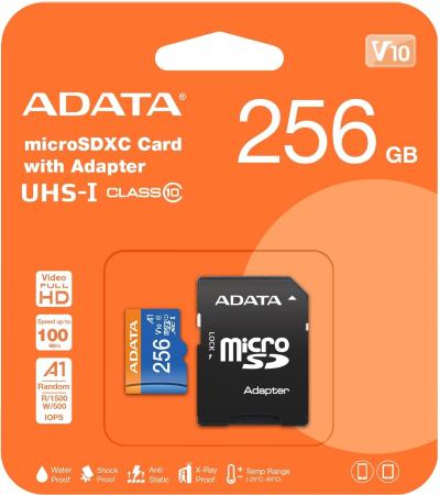 Карты памяти ADATA Premier AUSDX256GUICL10A1-RA1 microSDXC 256GB (с адаптером) [AUSDX256GUICL10A1-RA1]